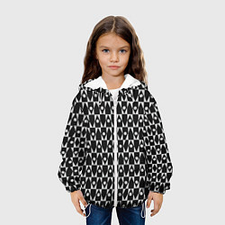 Куртка с капюшоном детская Чёрно-белые ромбы и круги на чёрном фоне, цвет: 3D-белый — фото 2