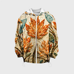 Куртка с капюшоном детская Мозаика осенняя листва в теплых тонах, цвет: 3D-белый