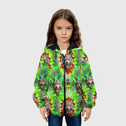 Куртка с капюшоном детская Волки из зеленого паттерна, цвет: 3D-черный — фото 2