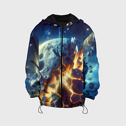 Куртка с капюшоном детская Взрыв планеты - космос от нейросети, цвет: 3D-черный
