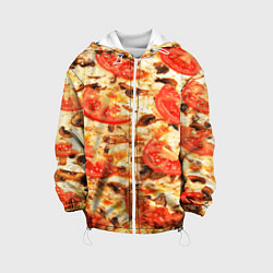 Куртка с капюшоном детская Пицца с грибами и томатом - текстура, цвет: 3D-белый