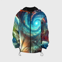 Куртка с капюшоном детская Неоновая далёкая галактика - нейросеть, цвет: 3D-черный