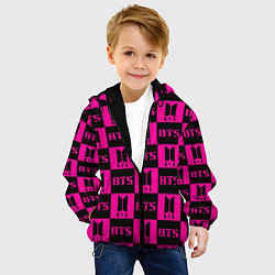 Куртка с капюшоном детская BTS pattern pink logo, цвет: 3D-черный — фото 2