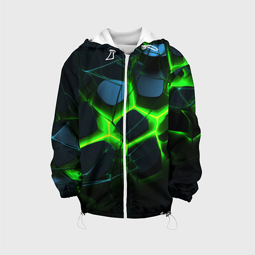 Детская куртка Зеленый неон и разлом плит / 3D-Белый – фото 1