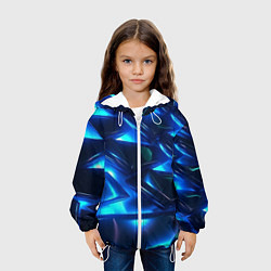 Куртка с капюшоном детская Синие абстрактные неоновые плиты, цвет: 3D-белый — фото 2