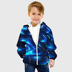 Куртка с капюшоном детская Синие абстрактные неоновые плиты, цвет: 3D-белый — фото 2
