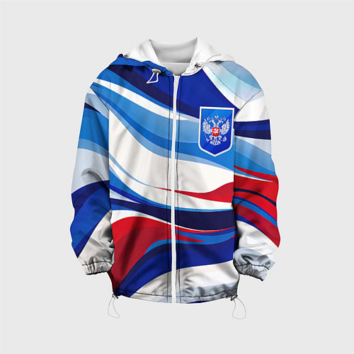 Детская куртка Герб России на абстрактном фоне в цветах России / 3D-Белый – фото 1