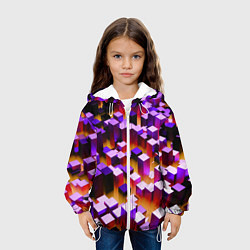 Куртка с капюшоном детская Фиолетовые блоки в оранжевом тумане, цвет: 3D-белый — фото 2