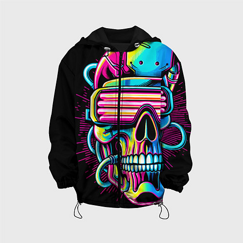 Детская куртка Cyber skull - ai art neon / 3D-Черный – фото 1