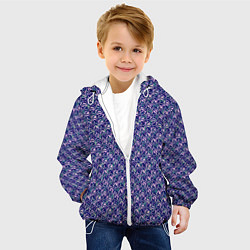Куртка с капюшоном детская Сине-розовый узоры текстурирвоанный, цвет: 3D-белый — фото 2