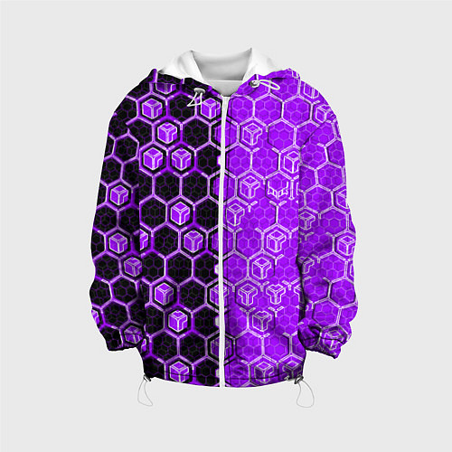 Детская куртка Техно-киберпанк шестиугольники фиолетовый и чёрный / 3D-Белый – фото 1