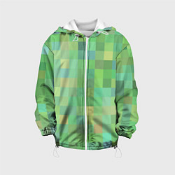 Куртка с капюшоном детская Пиксели в зеленом, цвет: 3D-белый