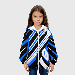 Куртка с капюшоном детская Чёрно-синие полосы на белом фоне, цвет: 3D-белый — фото 2