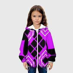 Куртка с капюшоном детская Чёрные квадраты и белые полосы на фиолетовом фоне, цвет: 3D-белый — фото 2