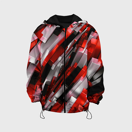 Детская куртка Черно-красно-белые наклонные блоки / 3D-Черный – фото 1