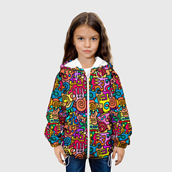 Куртка с капюшоном детская Психоделические узоры - цветные дудлы, цвет: 3D-белый — фото 2