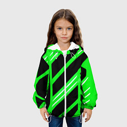 Куртка с капюшоном детская Чёрно-белые полосы на зелёном фоне, цвет: 3D-белый — фото 2