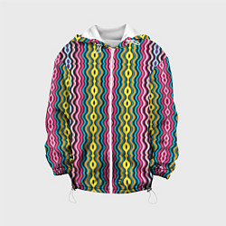 Куртка с капюшоном детская Абстрактные разноцветные вертикальные полосы, цвет: 3D-белый