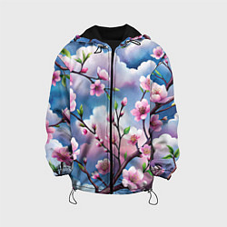 Куртка с капюшоном детская Облака цветов сакуры, цвет: 3D-черный