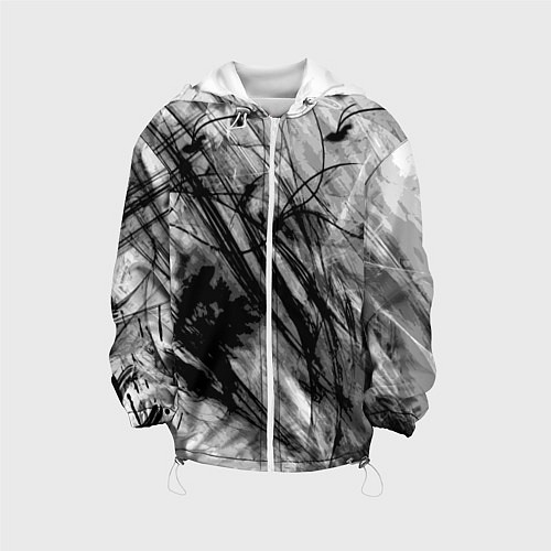 Детская куртка Серый абстрактный серо-черный шрих / 3D-Белый – фото 1