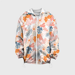 Куртка с капюшоном детская Паттерн узор листьев, цвет: 3D-белый