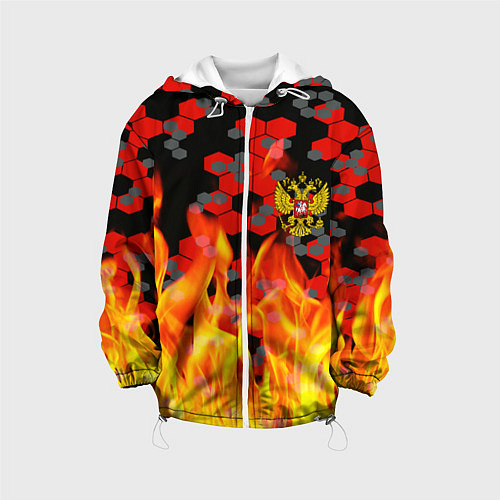 Детская куртка Герб РФ броня в огне / 3D-Белый – фото 1
