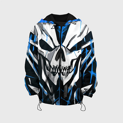 Детская куртка Белый череп и синие полосы на чёрном фоне / 3D-Черный – фото 1