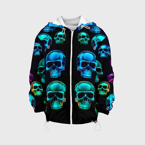 Детская куртка Neon skulls - ai art pattern / 3D-Белый – фото 1