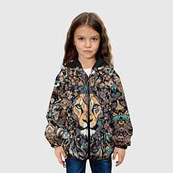 Куртка с капюшоном детская Лев с узорами и цветами, цвет: 3D-черный — фото 2