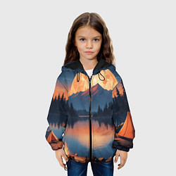 Куртка с капюшоном детская Костер на берегу озера, цвет: 3D-черный — фото 2