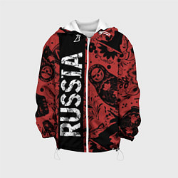 Детская куртка Россия на фоне матрёшек балалайки и славянских узо