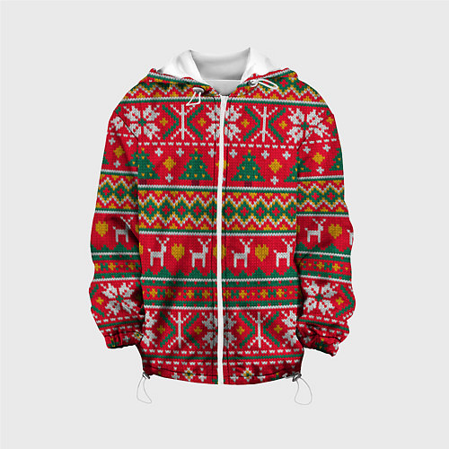 Детская куртка Текстура свитерной вязки новогодняя / 3D-Белый – фото 1