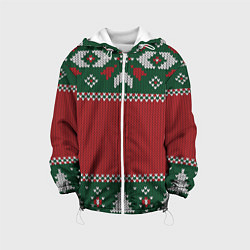 Куртка с капюшоном детская Knitted Christmas Pattern, цвет: 3D-белый