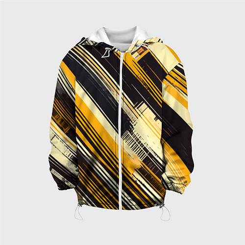 Детская куртка Жёлтые диагональные полосы на чёрном фоне / 3D-Белый – фото 1