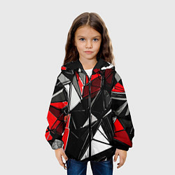Куртка с капюшоном детская Красно-белые рельефные треугольники на чёрном фоне, цвет: 3D-черный — фото 2