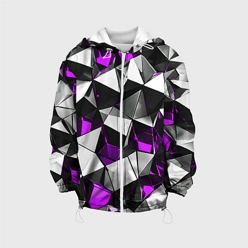 Детская куртка Фиолетово-белые рельефные треугольники на чёрном ф / 3D-Белый – фото 1