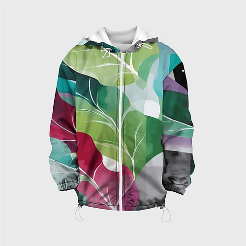 Детская куртка Акварельные листья и полоски / 3D-Белый – фото 1