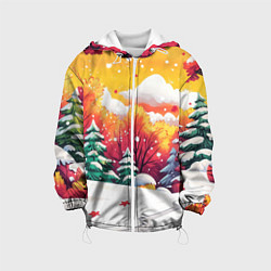 Куртка с капюшоном детская Красно-желтые елочки, цвет: 3D-белый