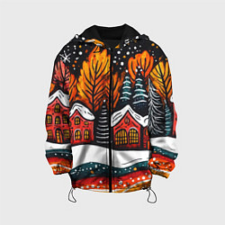 Детская куртка Новогоднее настроение - домики и елки