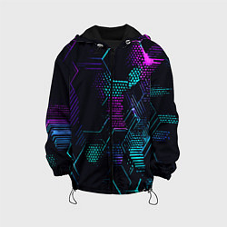Куртка с капюшоном детская Розово-голубые точки и линии на чёрном фоне, цвет: 3D-черный