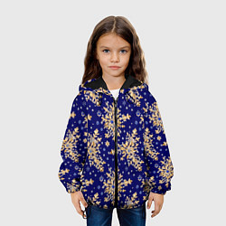 Куртка с капюшоном детская Золотые снежинки на синем шелке, цвет: 3D-черный — фото 2