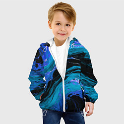 Куртка с капюшоном детская Синие брызги на чёрном фоне, цвет: 3D-белый — фото 2