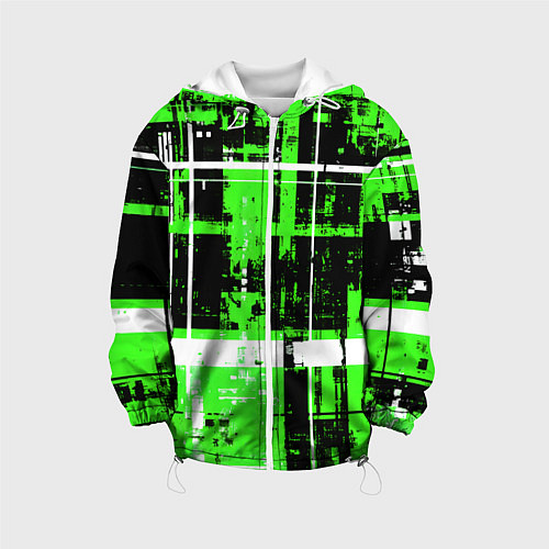 Детская куртка Зелёно-белый гранж на чёрном фоне / 3D-Белый – фото 1