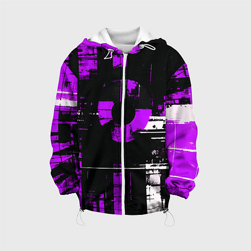 Детская куртка Фиолетово-белый гранж на чёрном фоне / 3D-Белый – фото 1
