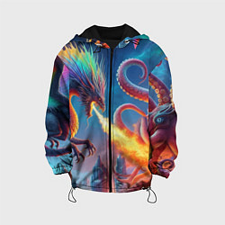 Детская куртка Огнедышащий дракон против осьминога - нейроарт фан