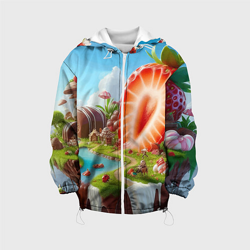 Детская куртка Клубничная планета - нейроарт фантазия / 3D-Белый – фото 1