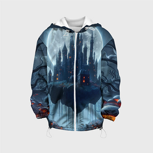 Детская куртка Замок Дракулы и неоновые грибы - нейроарт фантазия / 3D-Белый – фото 1