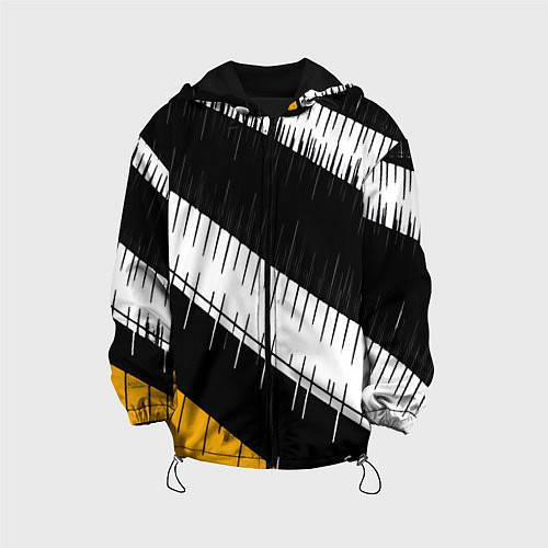Детская куртка Диагональные чёрно-белые полосы на жёлтом фоне / 3D-Черный – фото 1