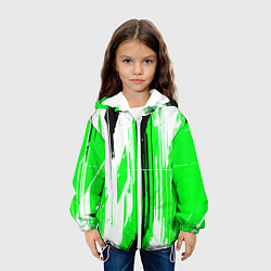 Куртка с капюшоном детская Вертикальные чёрно-белые линии на зелёном фоне, цвет: 3D-белый — фото 2