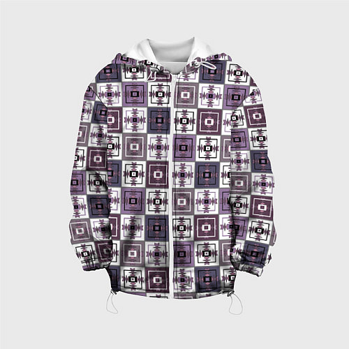 Детская куртка Серый сиреневый геометрический узор пэчворк / 3D-Белый – фото 1